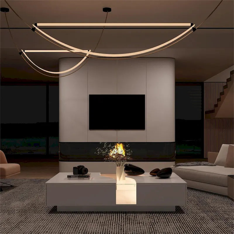 Tavolino da caffè bianco a 2 cassetti con illuminazione a LED - 140 cm L