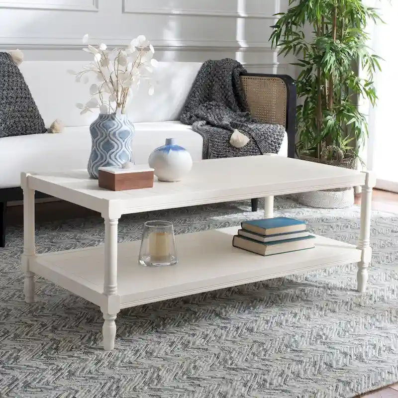 Tavolino da salotto bianco con ripiano a doghe - 120 x 60 x 48 cm