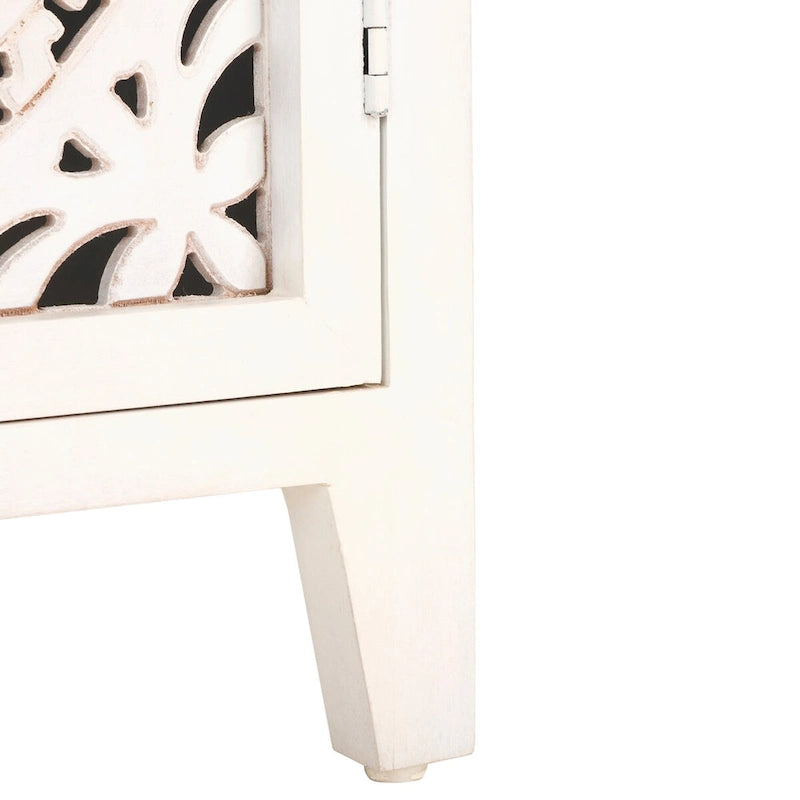 Mobile TV a 2 ripiani e 2 ante con facciata in legno intagliato - 42W x 15D x 26H pollici