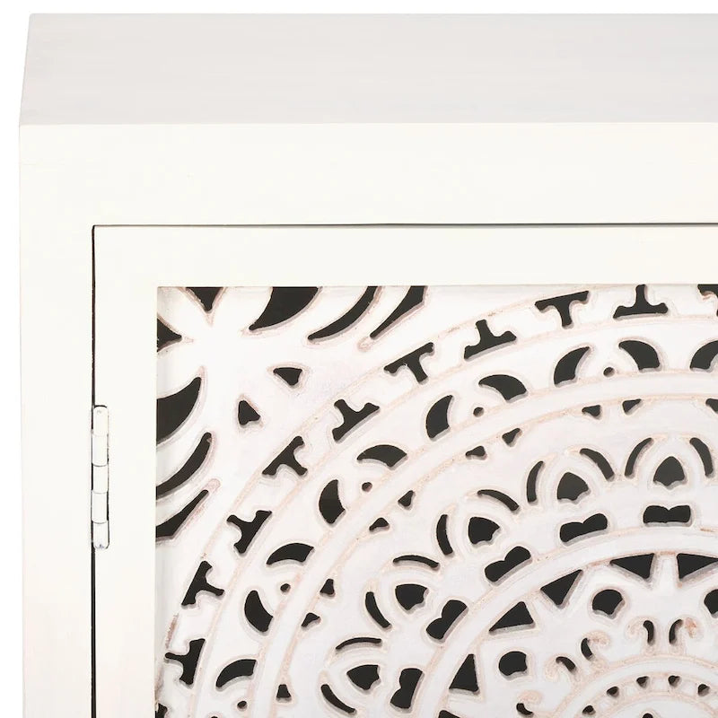 Mobile TV a 2 ripiani e 2 ante con facciata in legno intagliato - 42W x 15D x 26H pollici