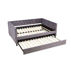 Divano Letto Singolo in Velluto con Rotelle, Capitonnè e Borchie Rame