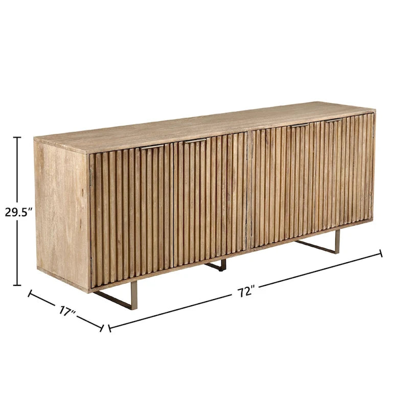 Credenza Mid-Century Modern da 72 pollici in legno di mango scanalato