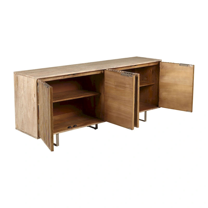 Credenza Mid-Century Modern da 72 pollici in legno di mango scanalato