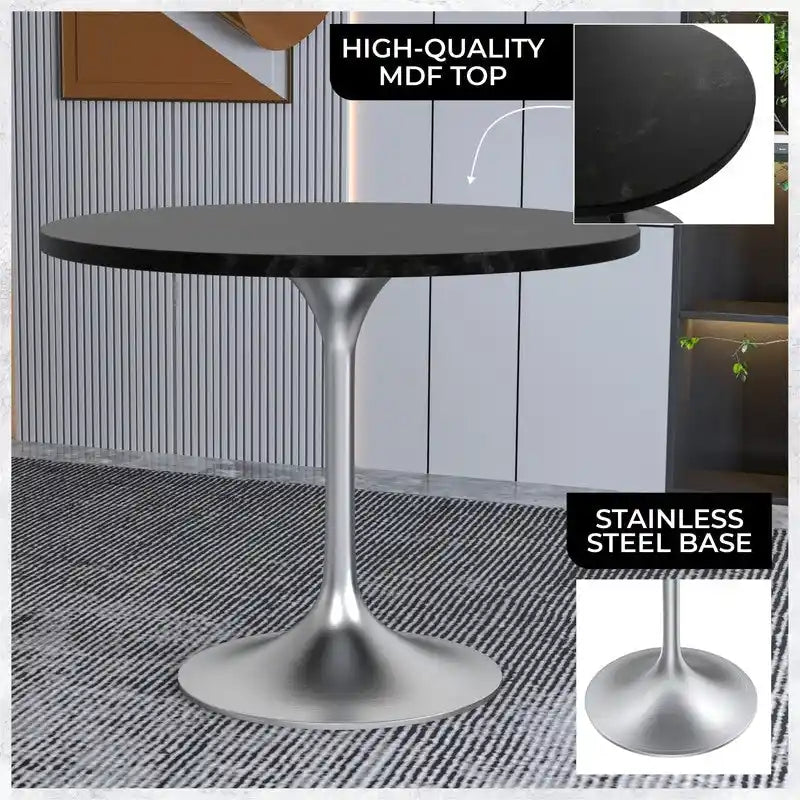 Tavolo da pranzo rotondo da 36" con ripiano in MDF e base a piedistallo cromata