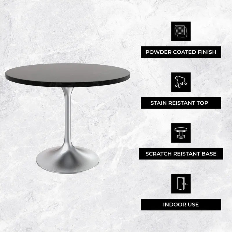 Tavolo da pranzo rotondo da 36" con ripiano in MDF e base a piedistallo cromata