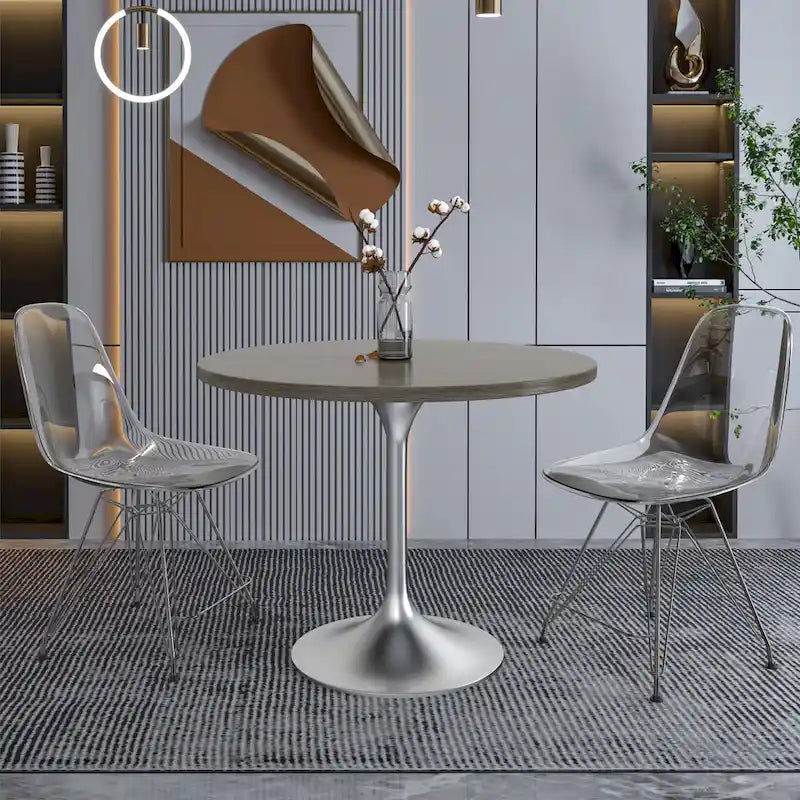 Tavolo da pranzo rotondo da 36" con ripiano in MDF e base a piedistallo cromata
