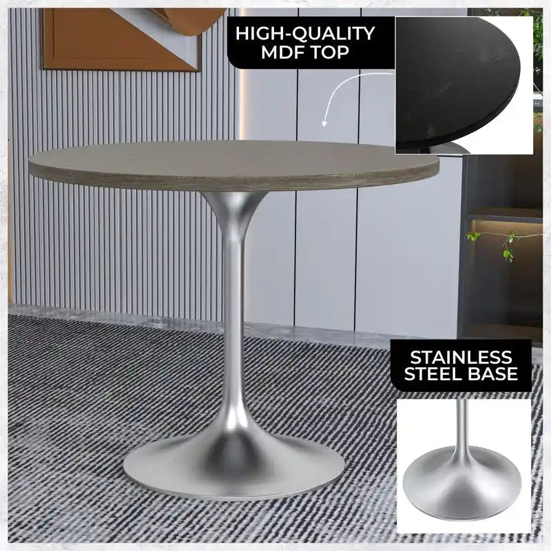 Tavolo da pranzo rotondo da 36" con ripiano in MDF e base a piedistallo cromata