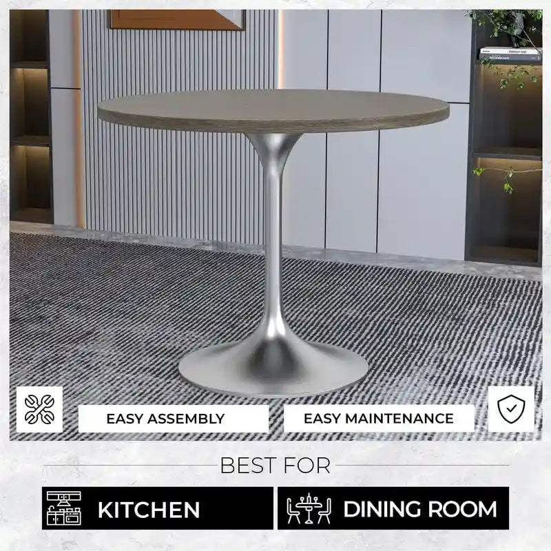 Tavolo da pranzo rotondo da 36" con ripiano in MDF e base a piedistallo cromata