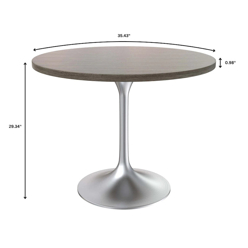 Tavolo da pranzo rotondo da 36" con ripiano in MDF e base a piedistallo cromata