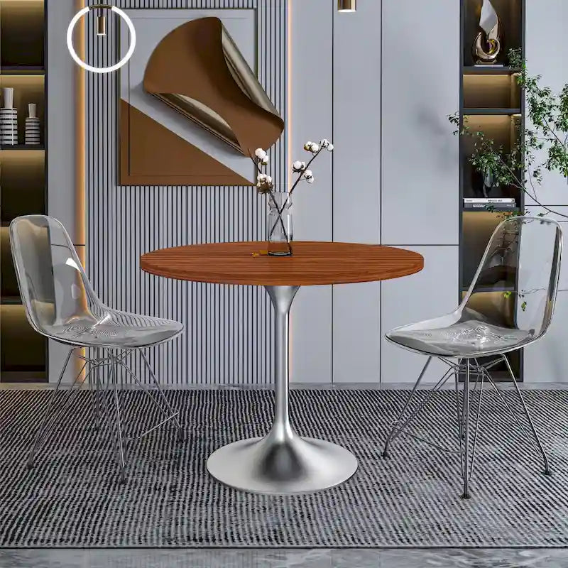 Tavolo da pranzo rotondo da 36" con ripiano in MDF e base a piedistallo cromata