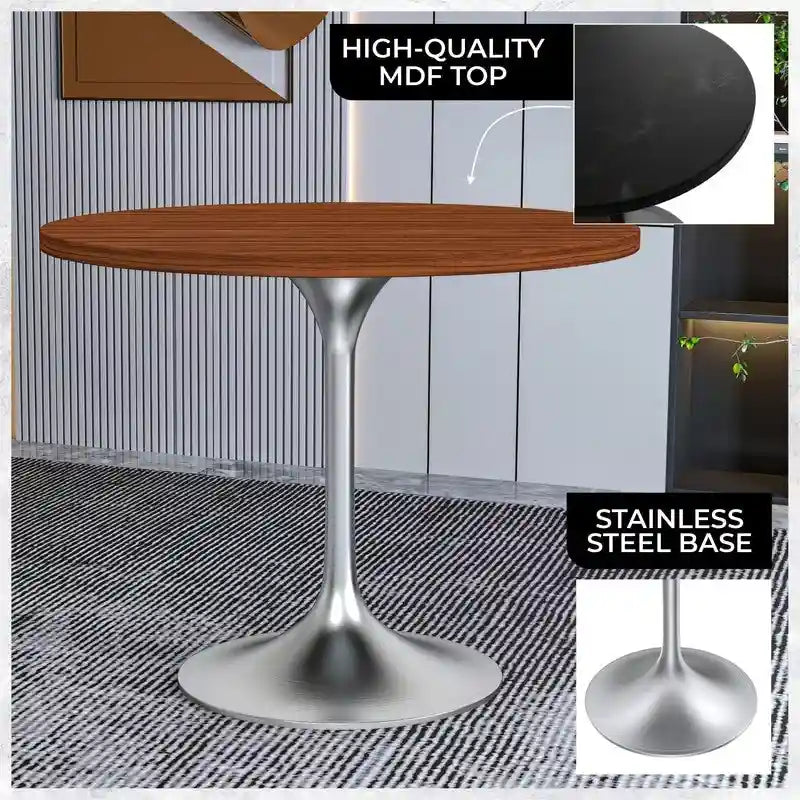 Tavolo da pranzo rotondo da 36" con ripiano in MDF e base a piedistallo cromata