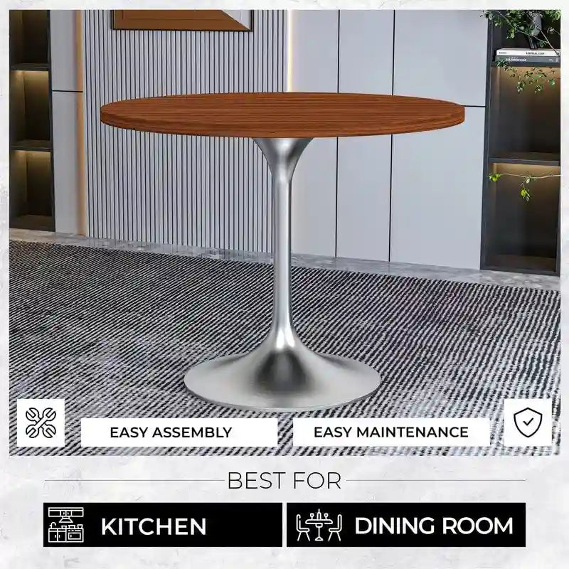 Tavolo da pranzo rotondo da 36" con ripiano in MDF e base a piedistallo cromata