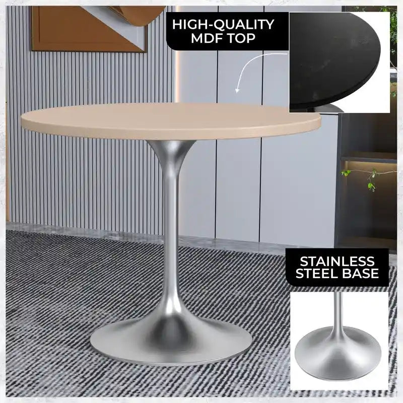 Tavolo da pranzo rotondo da 36" con ripiano in MDF e base a piedistallo cromata