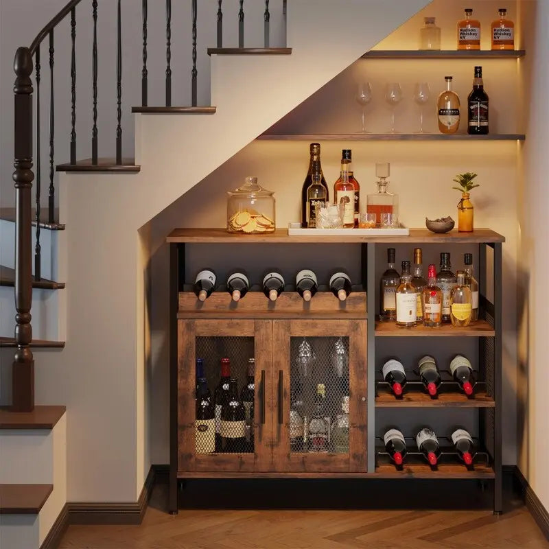 Mobile Bar da Terra con Portabottiglie e Porta Bicchieri