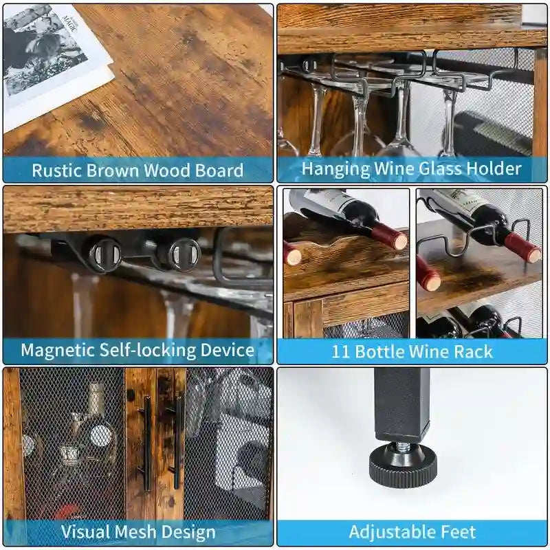 Mobile Bar da Terra con Portabottiglie e Porta Bicchieri