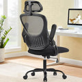 Sedia da Ufficio Ergonomica con Schienale Alto in Rete, Poggiatesta Regolabile e Braccioli Ribaltabili