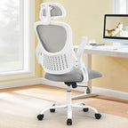Sedia da Ufficio Ergonomica con Schienale Alto in Rete, Poggiatesta Regolabile e Braccioli Ribaltabili