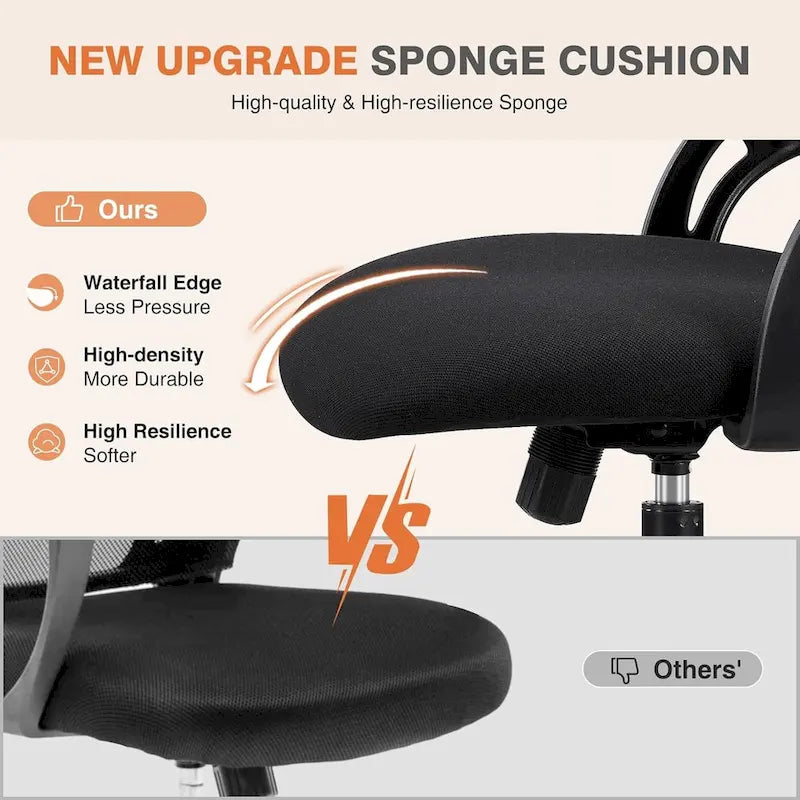Sedia da Ufficio Ergonomica con Schienale Alto in Rete, Poggiatesta Regolabile e Braccioli Ribaltabili