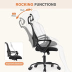 Sedia da Ufficio Ergonomica con Schienale Alto in Rete, Poggiatesta Regolabile e Braccioli Ribaltabili