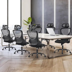 Sedia da Ufficio Ergonomica con Schienale Alto in Rete, Poggiatesta Regolabile e Braccioli Ribaltabili