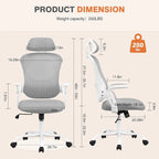Sedia da Ufficio Ergonomica con Schienale Alto in Rete, Poggiatesta Regolabile e Braccioli Ribaltabili