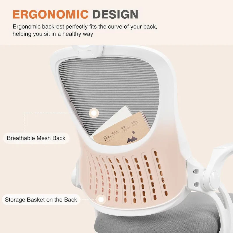 Sedia da Ufficio Ergonomica con Schienale Alto in Rete, Poggiatesta Regolabile e Braccioli Ribaltabili