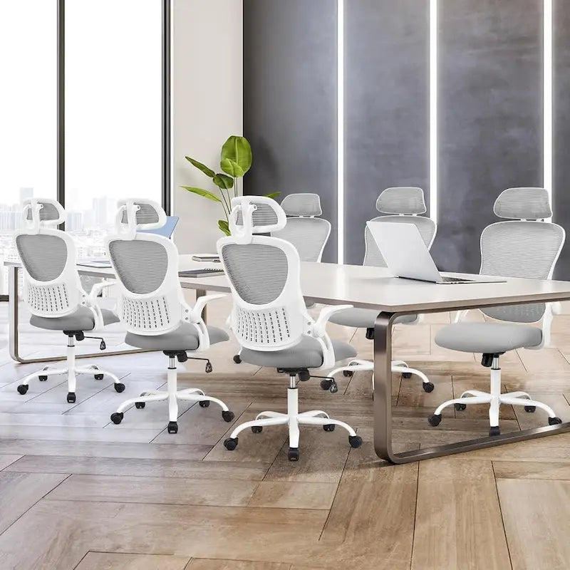 Sedia da Ufficio Ergonomica con Schienale Alto in Rete, Poggiatesta Regolabile e Braccioli Ribaltabili