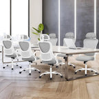 Sedia da Ufficio Ergonomica con Schienale Alto in Rete, Poggiatesta Regolabile e Braccioli Ribaltabili