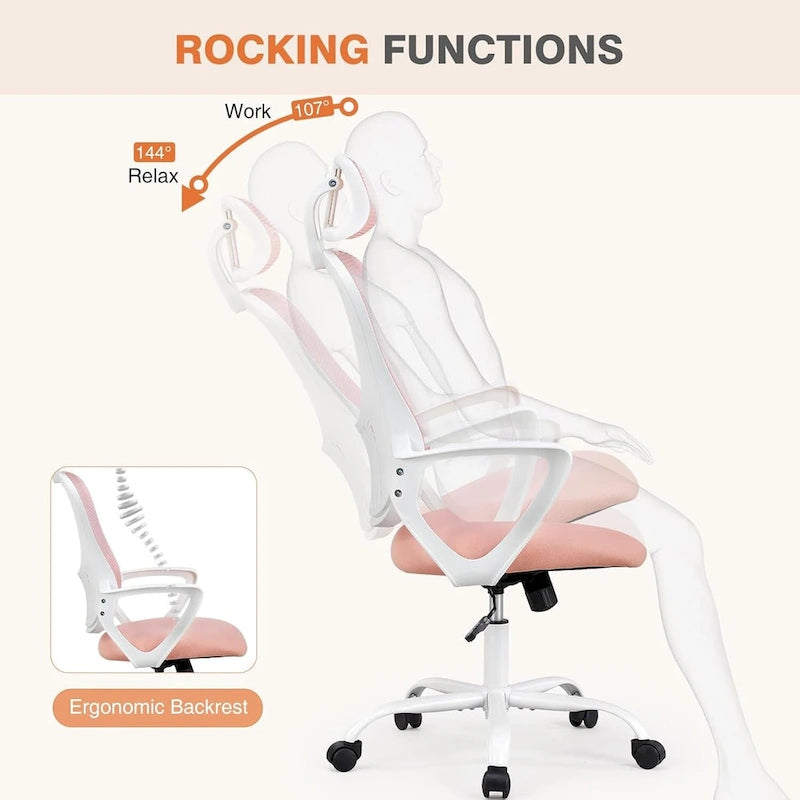 Sedia da Ufficio Ergonomica con Schienale Alto in Rete, Poggiatesta Regolabile e Braccioli Ribaltabili