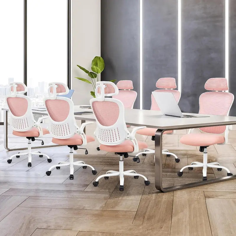 Sedia da Ufficio Ergonomica con Schienale Alto in Rete, Poggiatesta Regolabile e Braccioli Ribaltabili