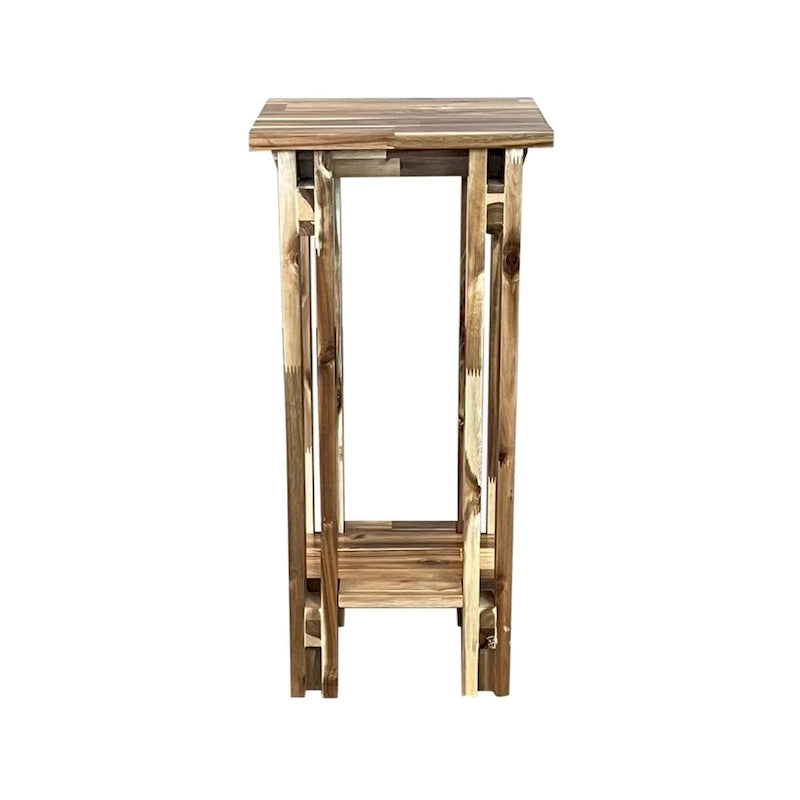 Tavolino da Divano Stretto in Legno Massello di Acacia con Ripiano Inferiore