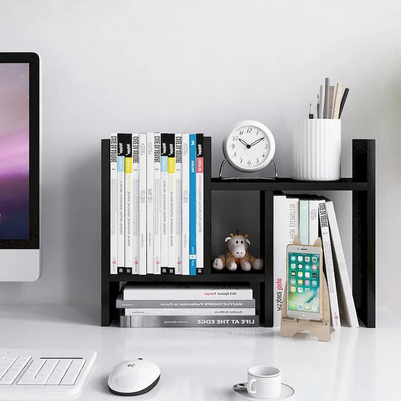 Scaffale organizer da scrivania in legno con vani portaoggetti