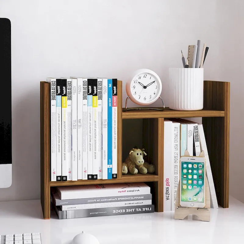 Scaffale organizer da scrivania in legno con vani portaoggetti
