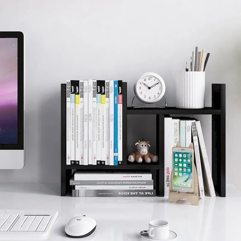Scaffale organizer da scrivania in legno con vani portaoggetti