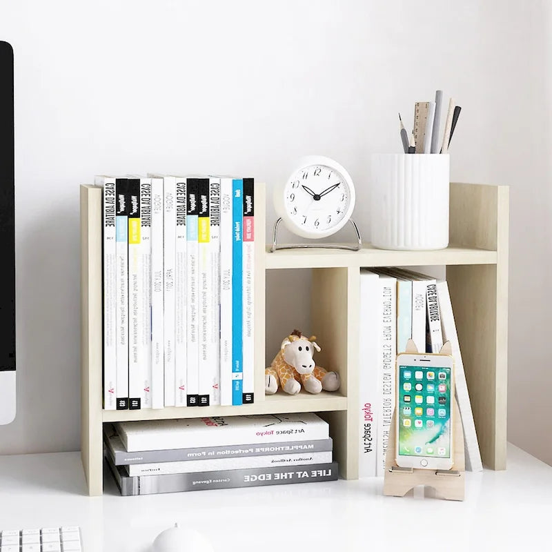 Scaffale organizer da scrivania in legno con vani portaoggetti