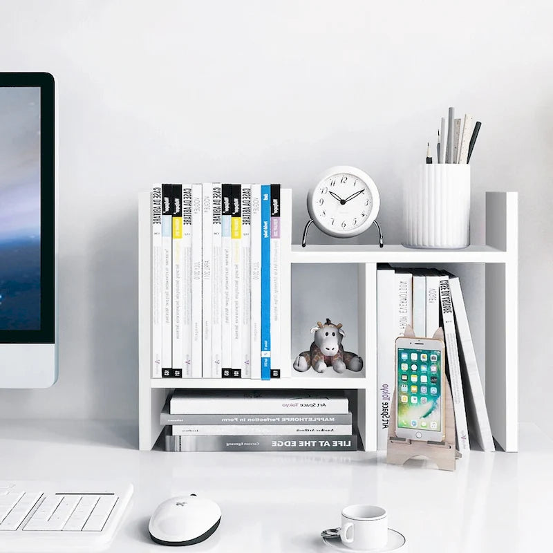 Scaffale organizer da scrivania in legno con vani portaoggetti