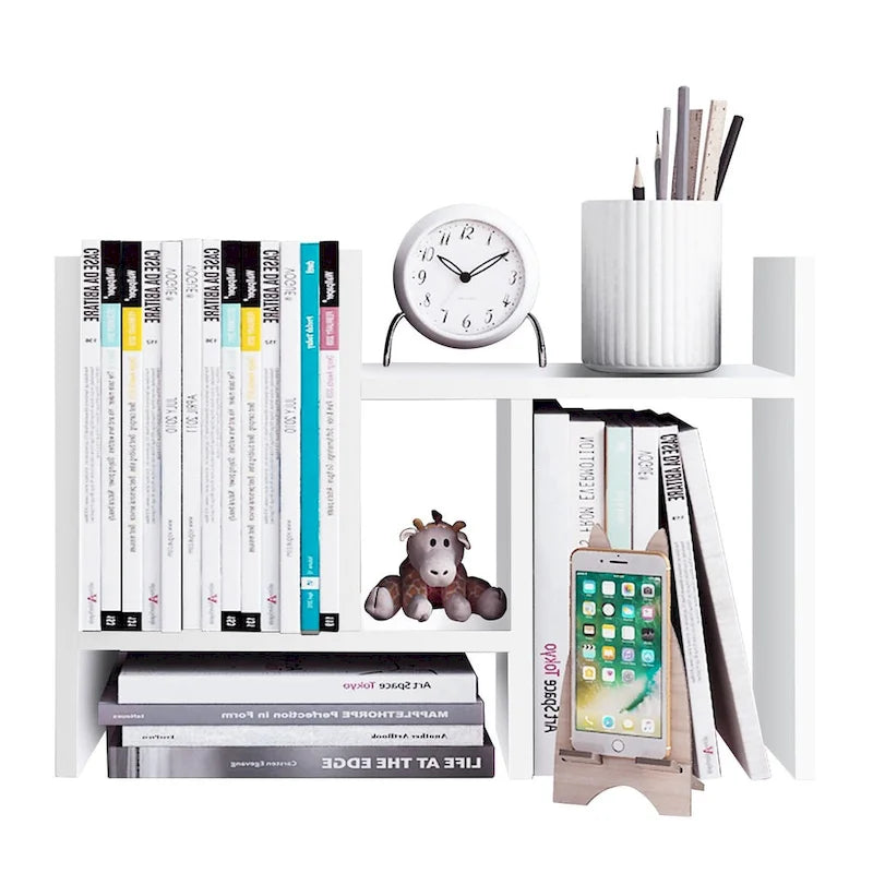 Scaffale organizer da scrivania in legno con vani portaoggetti
