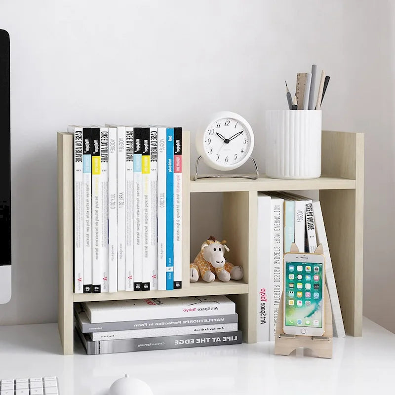 Scaffale organizer da scrivania in legno con vani portaoggetti