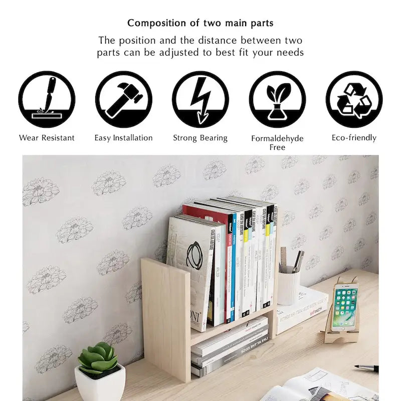 Scaffale organizer da scrivania in legno con vani portaoggetti