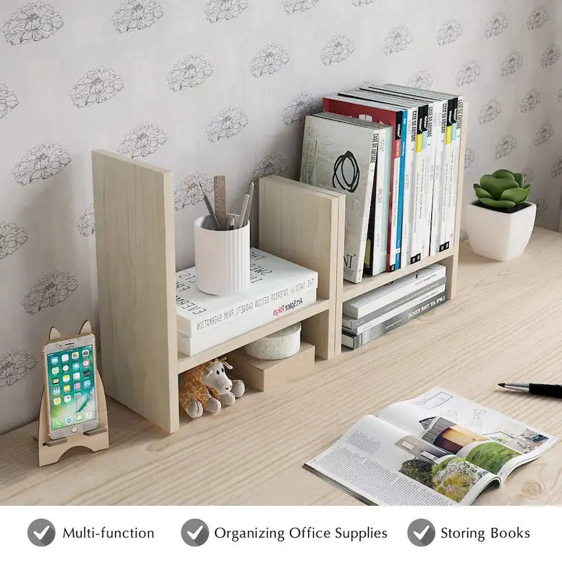 Scaffale organizer da scrivania in legno con vani portaoggetti