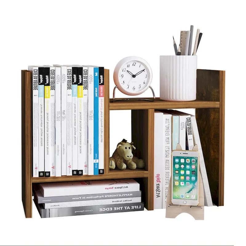 Scaffale organizer da scrivania in legno con vani portaoggetti