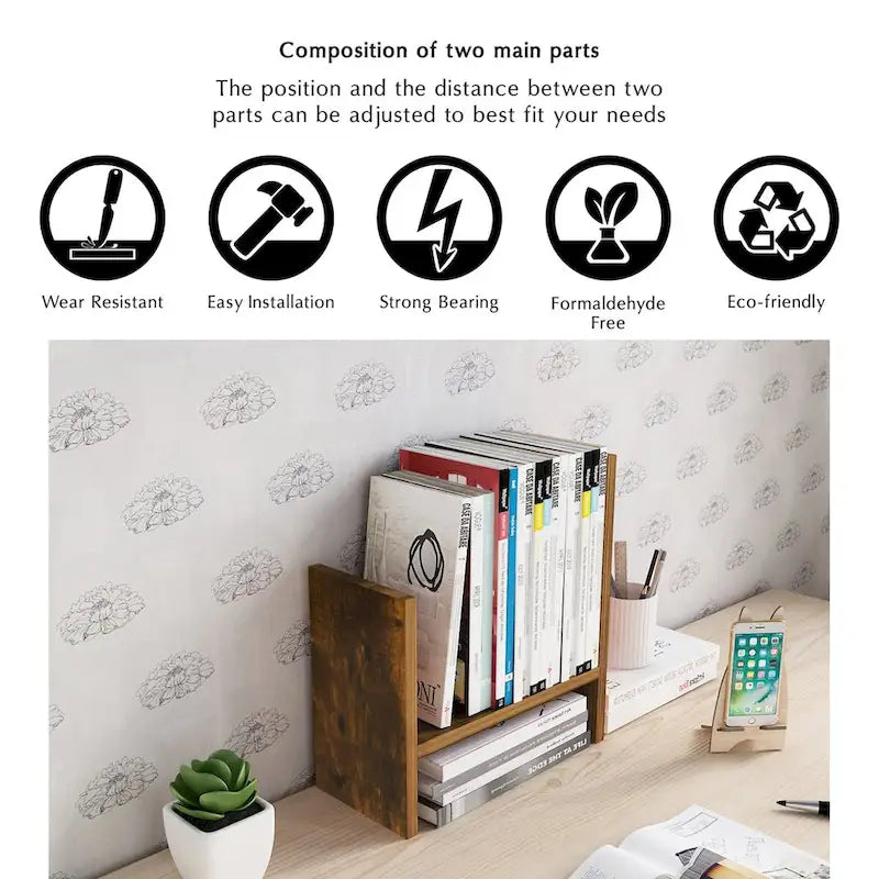 Scaffale organizer da scrivania in legno con vani portaoggetti