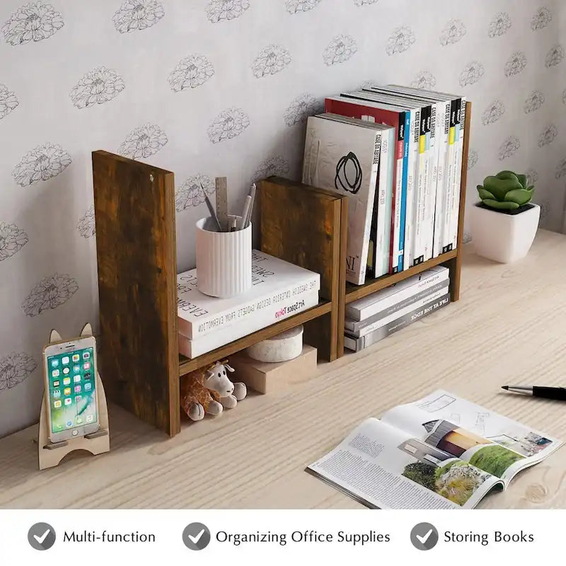 Scaffale organizer da scrivania in legno con vani portaoggetti