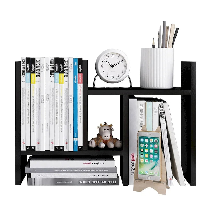 Scaffale organizer da scrivania in legno con vani portaoggetti