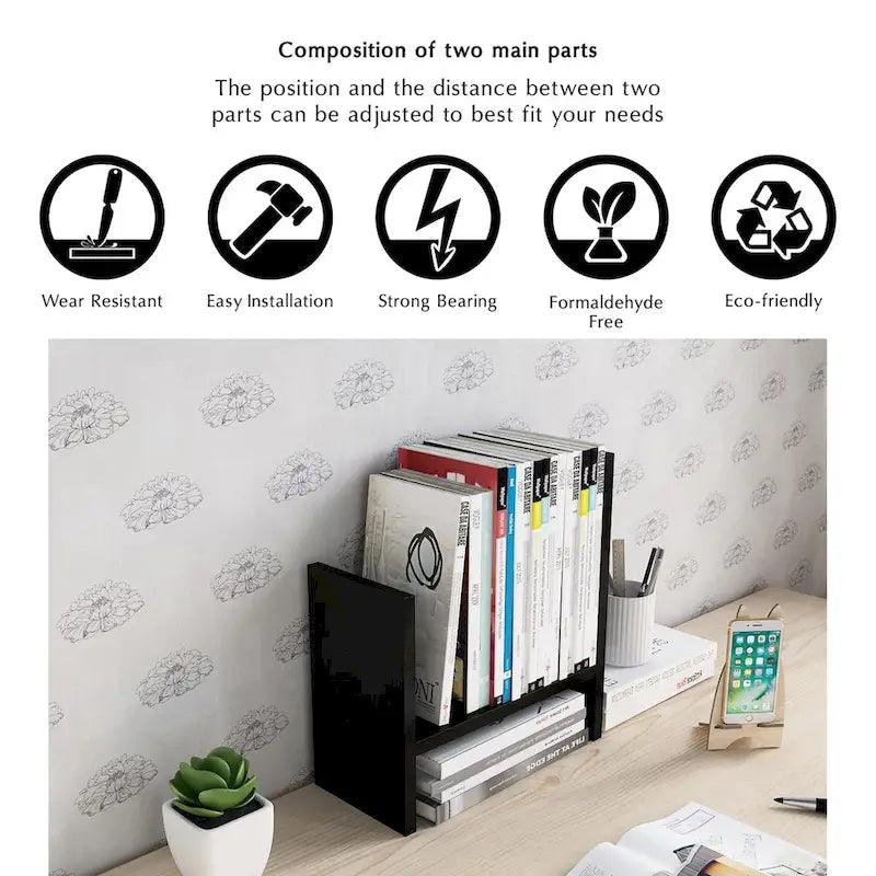 Scaffale organizer da scrivania in legno con vani portaoggetti