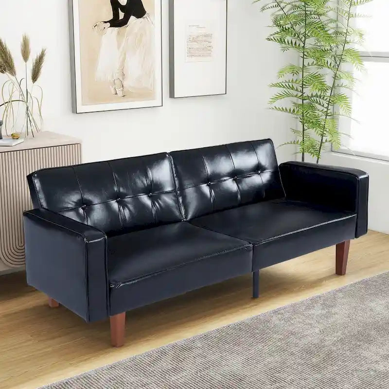 Divano Letto Futon Convertibile con Memory Foam – Schienale Regolabile, Similpelle, 173 cm