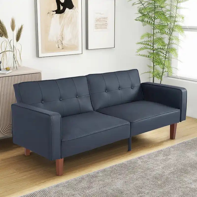 Divano Letto Futon Convertibile con Memory Foam – Schienale Regolabile, Similpelle, 173 cm