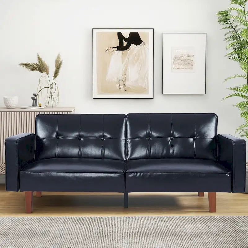 Divano Letto Futon Convertibile con Memory Foam – Schienale Regolabile, Similpelle, 173 cm