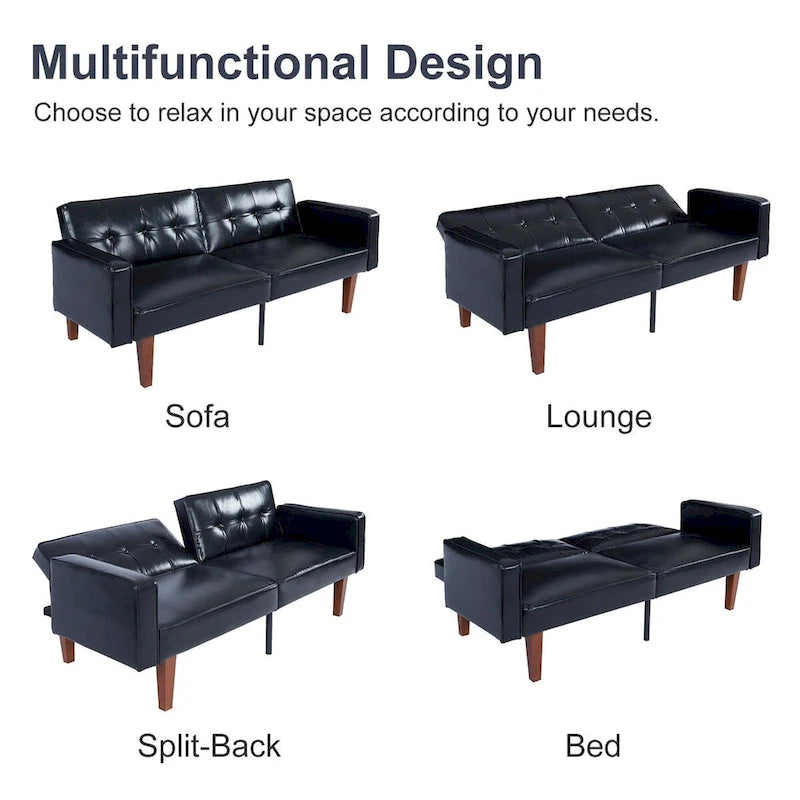 Divano Letto Futon Convertibile con Memory Foam – Schienale Regolabile, Similpelle, 173 cm