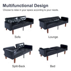 Divano Letto Futon Convertibile con Memory Foam – Schienale Regolabile, Similpelle, 173 cm